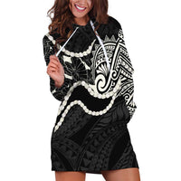 Aloha Hawaii Kalo Pikake Lei Hoodie Dress Chest Tattoo Black Hawaiian Pattern LT14 Black - Polynesian Pride