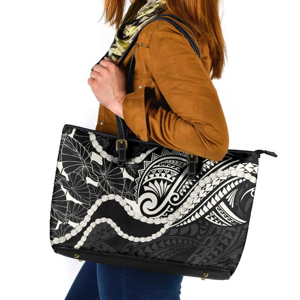 Aloha Hawaii Kalo Pikake Lei Leather Tote Bag Chest Tattoo Black Hawaiian Pattern LT14 Black - Polynesian Pride