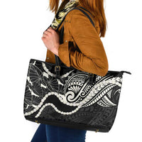 Aloha Hawaii Kalo Pikake Lei Leather Tote Bag Chest Tattoo Black Hawaiian Pattern LT14 Black - Polynesian Pride