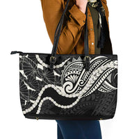 Aloha Hawaii Kalo Pikake Lei Leather Tote Bag Chest Tattoo Black Hawaiian Pattern LT14 - Polynesian Pride
