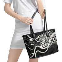 Aloha Hawaii Kalo Pikake Lei Leather Tote Bag Chest Tattoo Black Hawaiian Pattern LT14 - Polynesian Pride