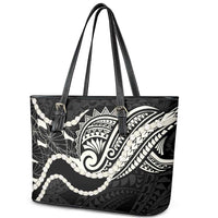 Aloha Hawaii Kalo Pikake Lei Leather Tote Bag Chest Tattoo Black Hawaiian Pattern LT14 - Polynesian Pride