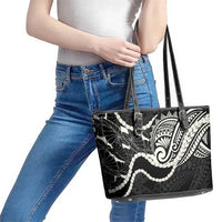 Aloha Hawaii Kalo Pikake Lei Leather Tote Bag Chest Tattoo Black Hawaiian Pattern LT14 - Polynesian Pride