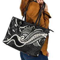 Aloha Hawaii Kalo Pikake Lei Leather Tote Bag Chest Tattoo Black Hawaiian Pattern LT14 - Polynesian Pride