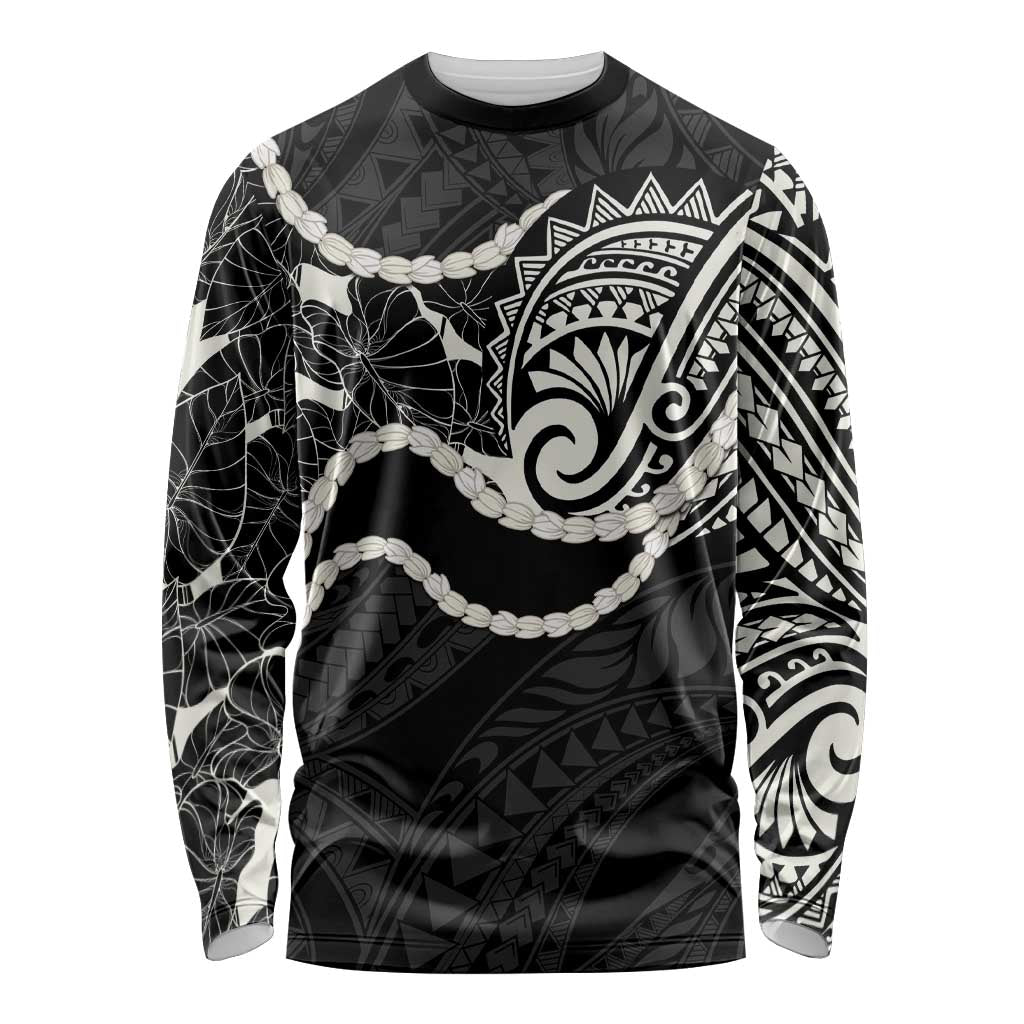 Aloha Hawaii Kalo Pikake Lei Long Sleeve Shirt Chest Tattoo Black Hawaiian Pattern LT14 Unisex Black - Polynesian Pride