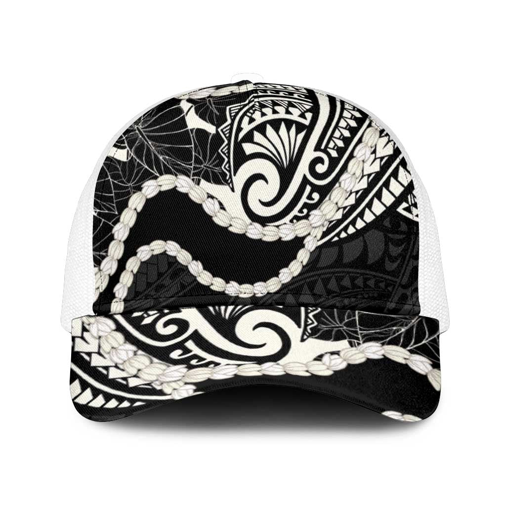 Aloha Hawaii Kalo Pikake Lei Mesh Trucker Cap Chest Tattoo Black Hawaiian Pattern