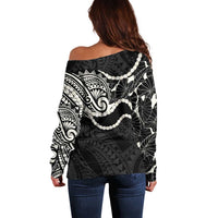 Aloha Hawaii Kalo Pikake Lei Off Shoulder Sweater Chest Tattoo Black Hawaiian Pattern