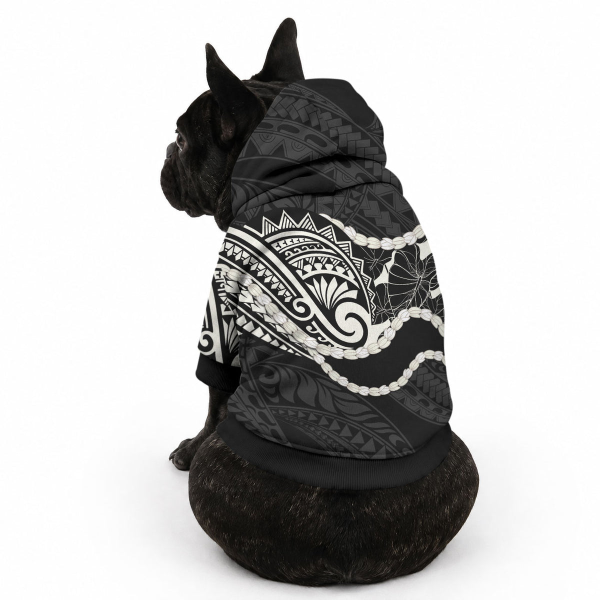 Aloha Hawaii Kalo Pikake Lei Pet Hoodie Chest Tattoo Black Hawaiian Pattern