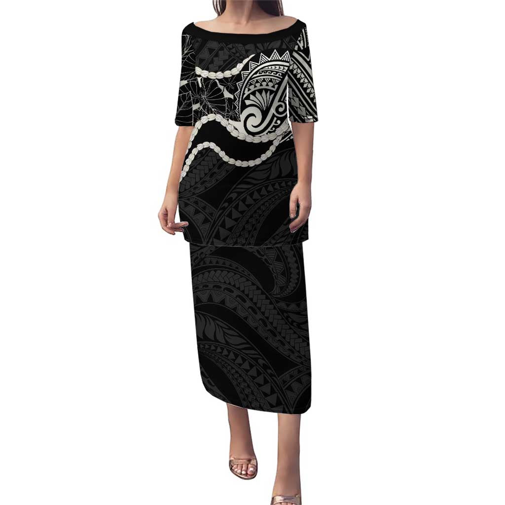Aloha Hawaii Kalo Pikake Lei Puletasi Chest Tattoo Black Hawaiian Pattern LT14 Long Dress Black - Polynesian Pride