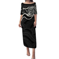 Aloha Hawaii Kalo Pikake Lei Puletasi Chest Tattoo Black Hawaiian Pattern LT14 Long Dress Black - Polynesian Pride