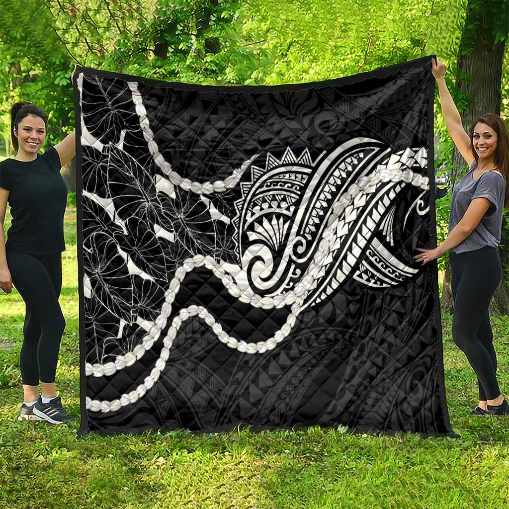 Aloha Hawaii Kalo Pikake Lei Quilt Chest Tattoo Black Hawaiian Pattern