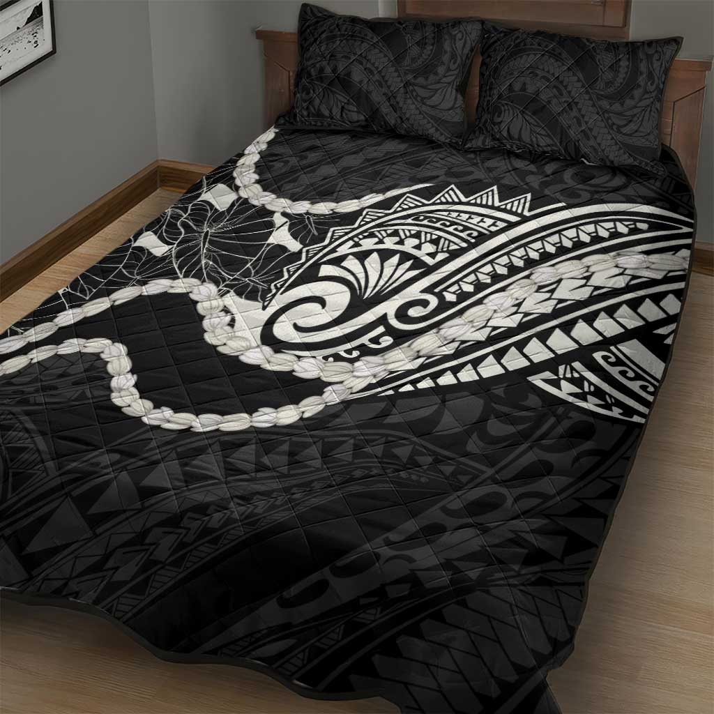 Aloha Hawaii Kalo Pikake Lei Quilt Bed Set Chest Tattoo Black Hawaiian Pattern