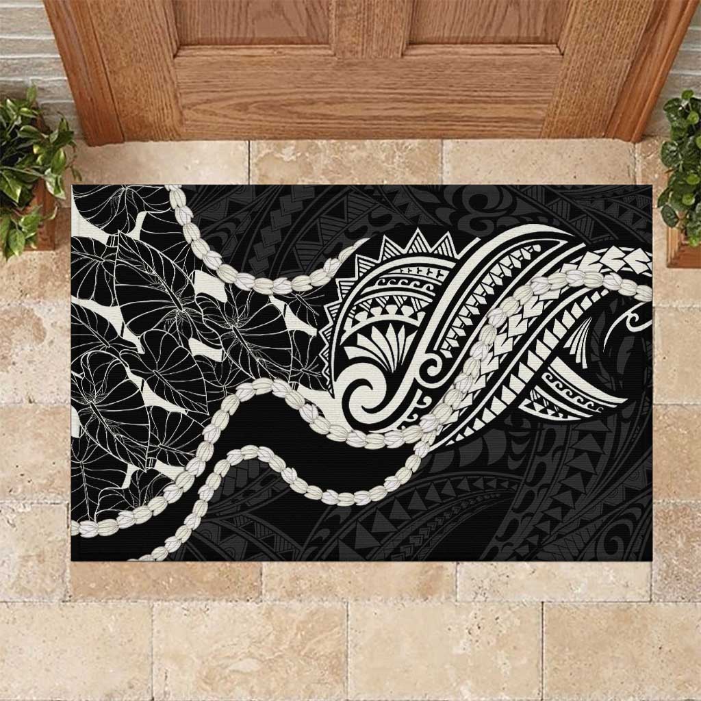 Aloha Hawaii Kalo Pikake Lei Rubber Doormat Chest Tattoo Black Hawaiian Pattern
