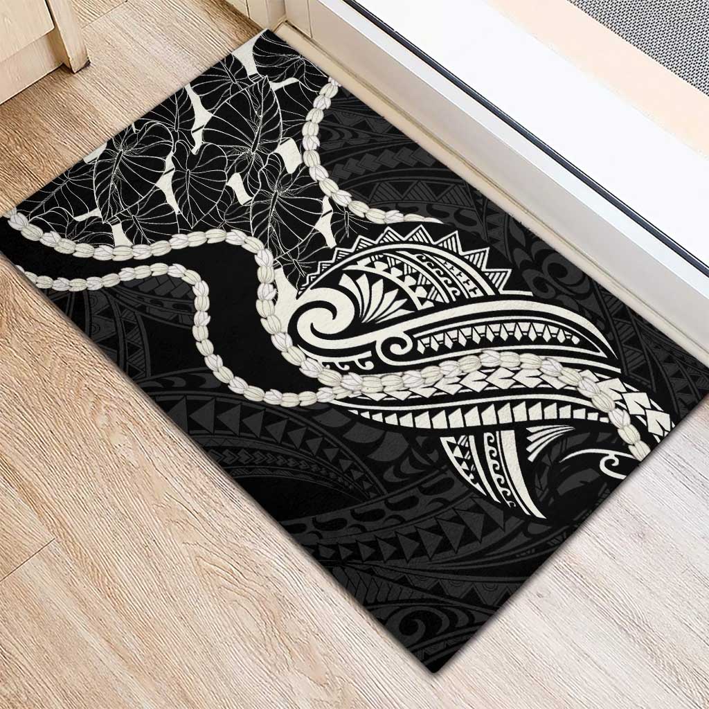 Aloha Hawaii Kalo Pikake Lei Rubber Doormat Chest Tattoo Black Hawaiian Pattern