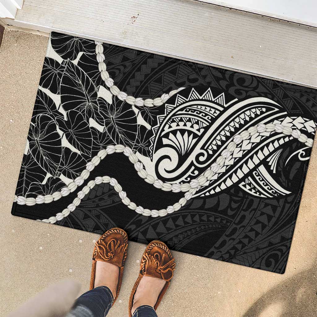 Aloha Hawaii Kalo Pikake Lei Rubber Doormat Chest Tattoo Black Hawaiian Pattern