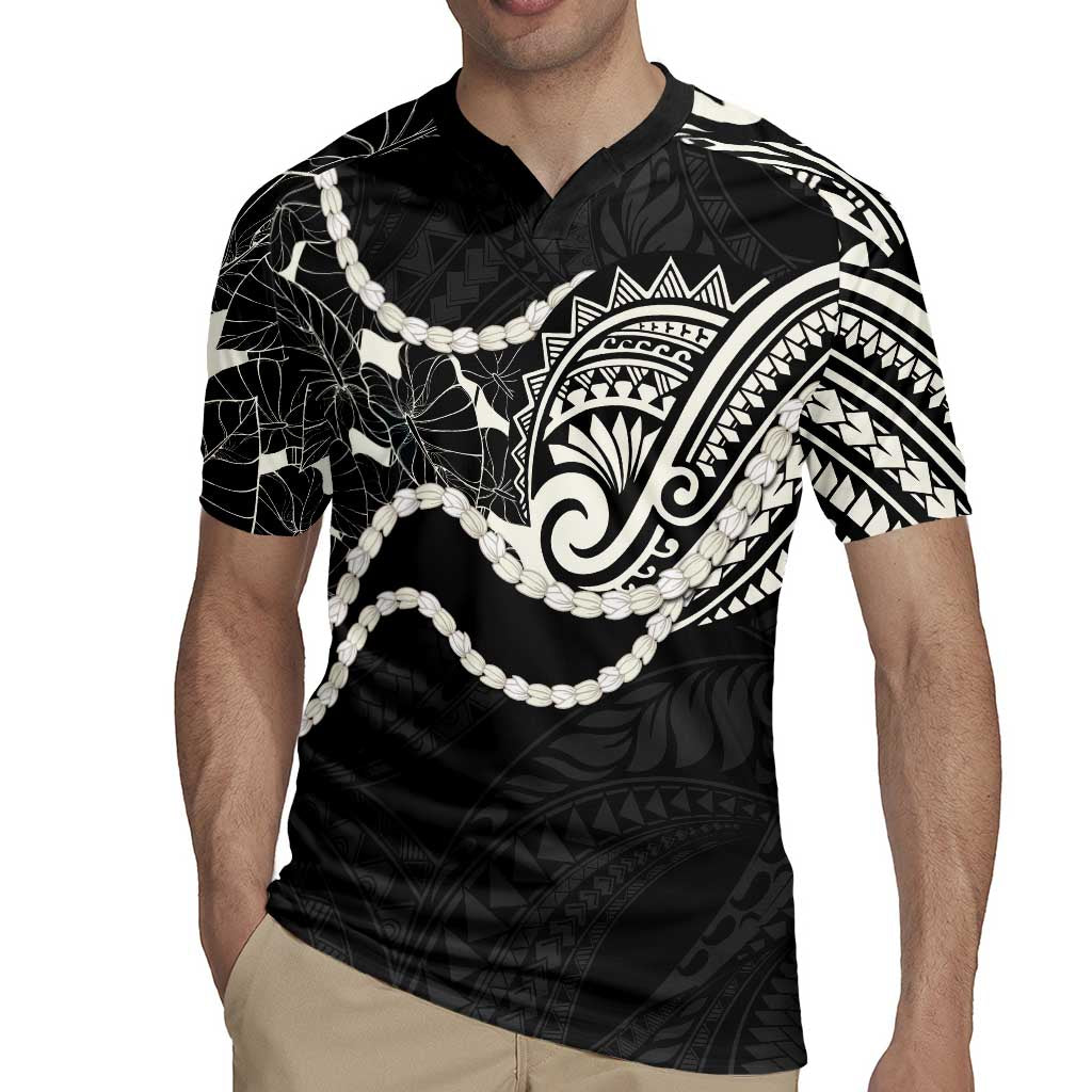 Aloha Hawaii Kalo Pikake Lei Rugby Jersey Chest Tattoo Black Hawaiian Pattern