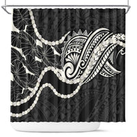 Aloha Hawaii Kalo Pikake Lei Shower Curtain Chest Tattoo Black Hawaiian Pattern