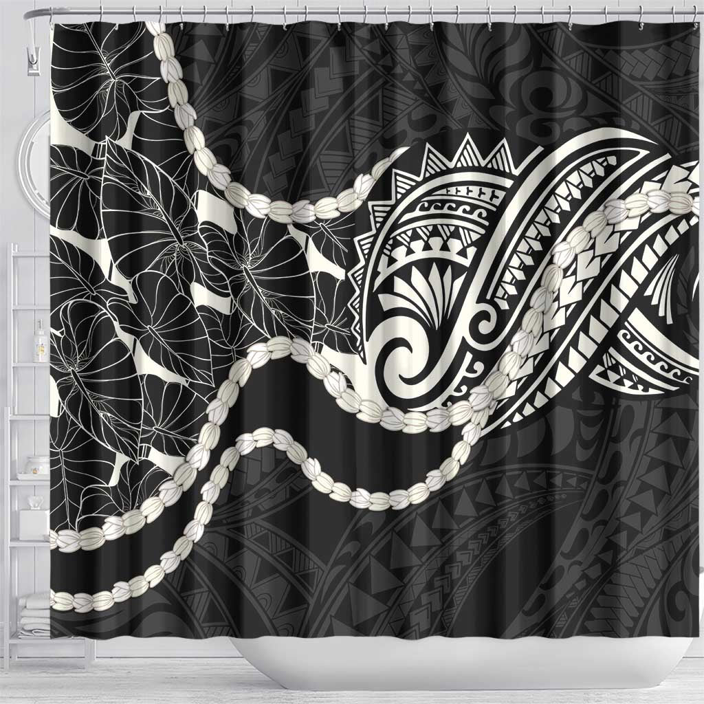 Aloha Hawaii Kalo Pikake Lei Shower Curtain Chest Tattoo Black Hawaiian Pattern