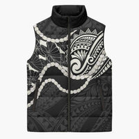 Aloha Hawaii Kalo Pikake Lei Sleeveless Puffer Jacket Chest Tattoo Black Hawaiian Pattern
