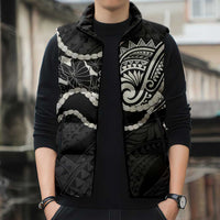 Aloha Hawaii Kalo Pikake Lei Sleeveless Puffer Jacket Chest Tattoo Black Hawaiian Pattern