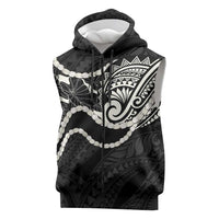 Aloha Hawaii Kalo Pikake Lei Sleeveless Zip Hoodie Chest Tattoo Black Hawaiian Pattern