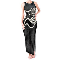 Aloha Hawaii Kalo Pikake Lei Tank Maxi Dress Chest Tattoo Black Hawaiian Pattern