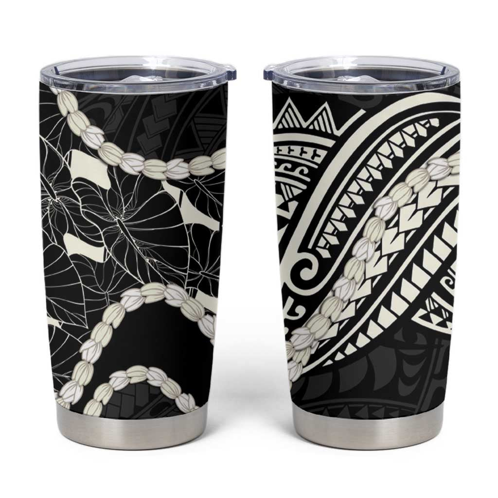 Aloha Hawaii Kalo Pikake Lei Tumbler Cup Chest Tattoo Black Hawaiian Pattern LT14 Black - Polynesian Pride