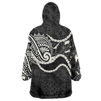 Aloha Hawaii Kalo Pikake Lei Wearable Blanket Hoodie Chest Tattoo Black Hawaiian Pattern