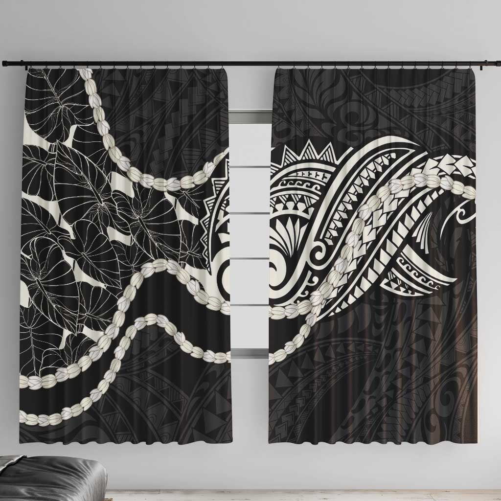Aloha Hawaii Kalo Pikake Lei Window Curtain Chest Tattoo Black Hawaiian Pattern