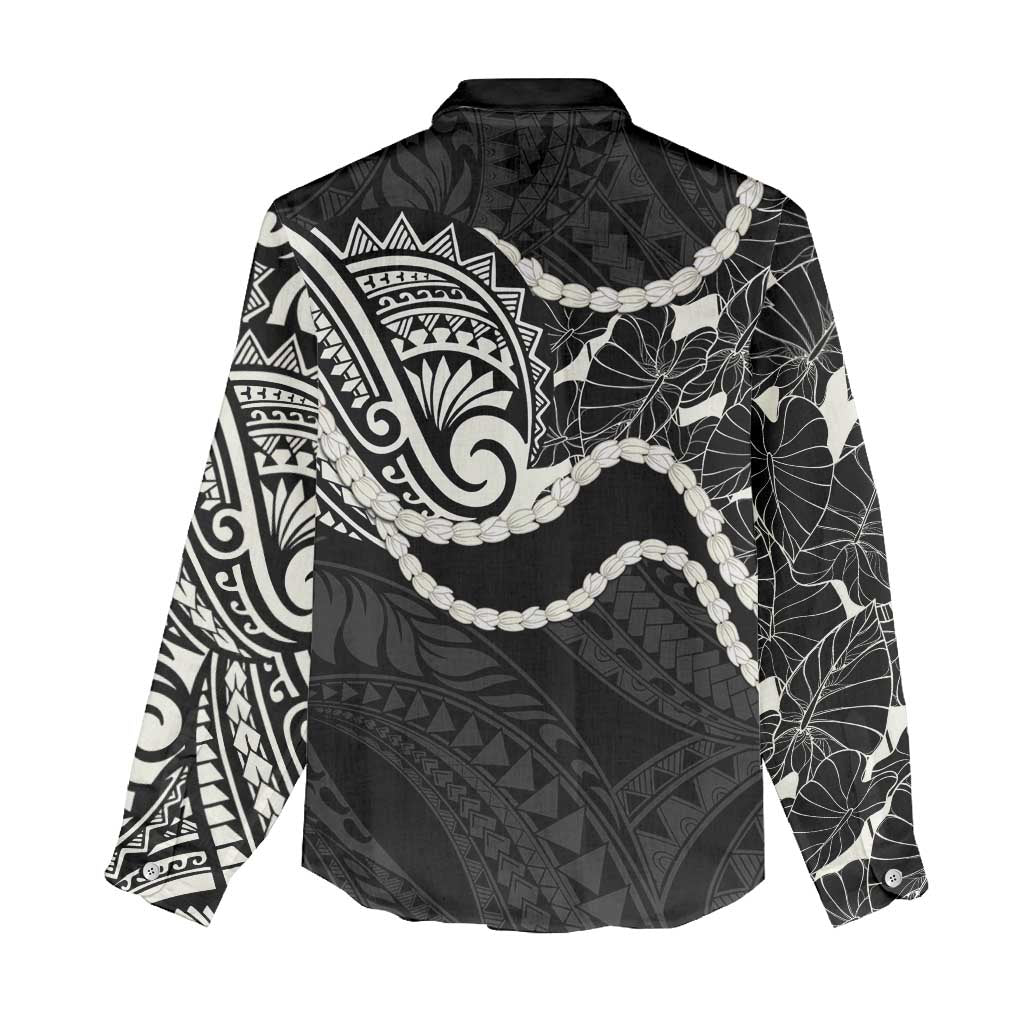 Aloha Hawaii Kalo Pikake Lei Women Casual Shirt Chest Tattoo Black Hawaiian Pattern LT14 - Polynesian Pride
