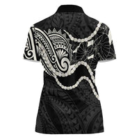 Aloha Hawaii Kalo Pikake Lei Women Polo Shirt Chest Tattoo Black Hawaiian Pattern LT14 - Polynesian Pride