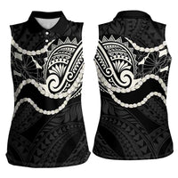 Aloha Hawaii Kalo Pikake Lei Women Sleeveless Polo Shirt Chest Tattoo Black Hawaiian Pattern