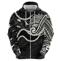 Aloha Hawaii Kalo Pikake Lei Zip Hoodie Chest Tattoo Black Hawaiian Pattern