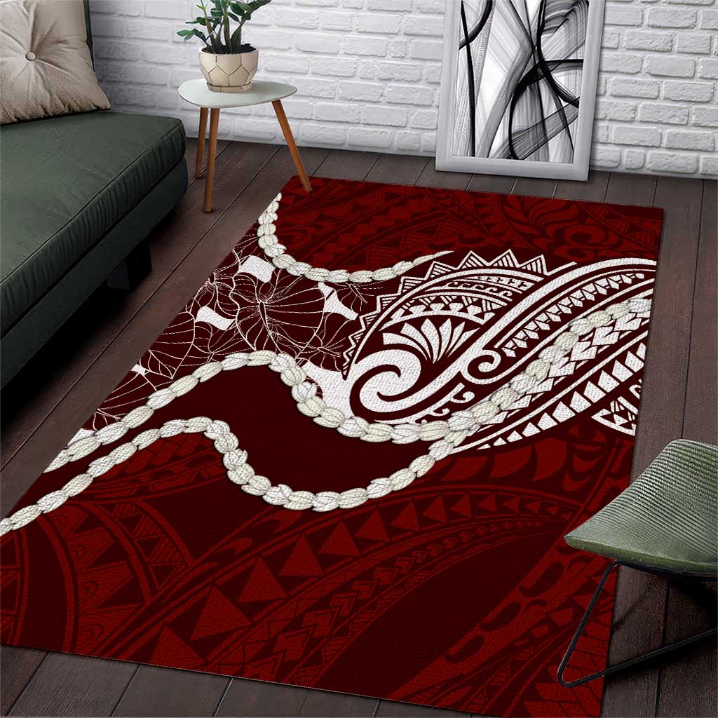 Aloha Hawaii Kalo Pikake Lei Area Rug Chest Tattoo Oxblood Hawaiian Pattern