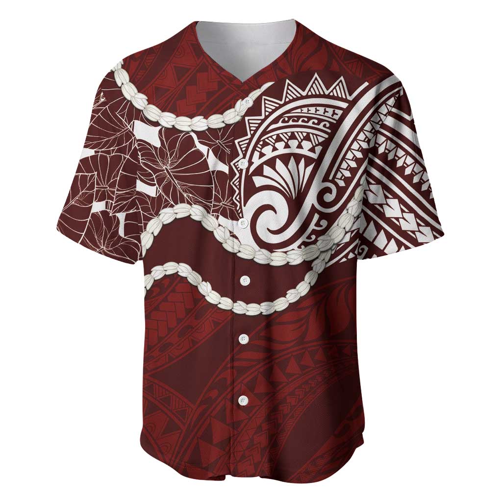Aloha Hawaii Kalo Pikake Lei Baseball Jersey Chest Tattoo Oxblood Hawaiian Pattern