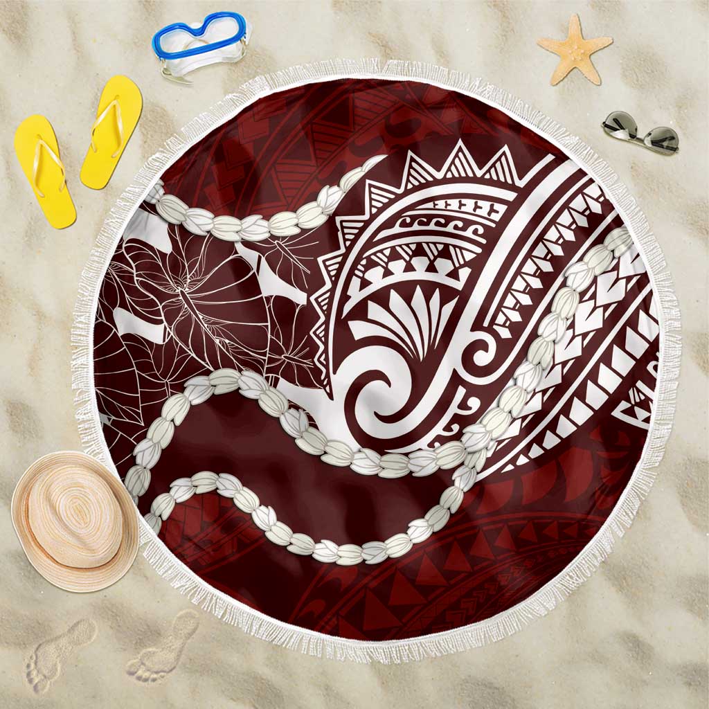 Aloha Hawaii Kalo Pikake Lei Beach Blanket Chest Tattoo Oxblood Hawaiian Pattern LT14 One Size 150cm Oxblood - Polynesian Pride