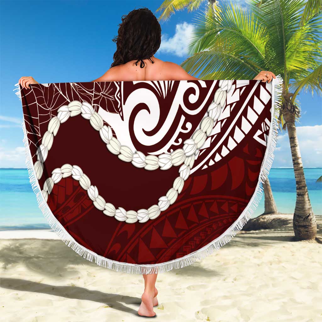 Aloha Hawaii Kalo Pikake Lei Beach Blanket Chest Tattoo Oxblood Hawaiian Pattern LT14 - Polynesian Pride