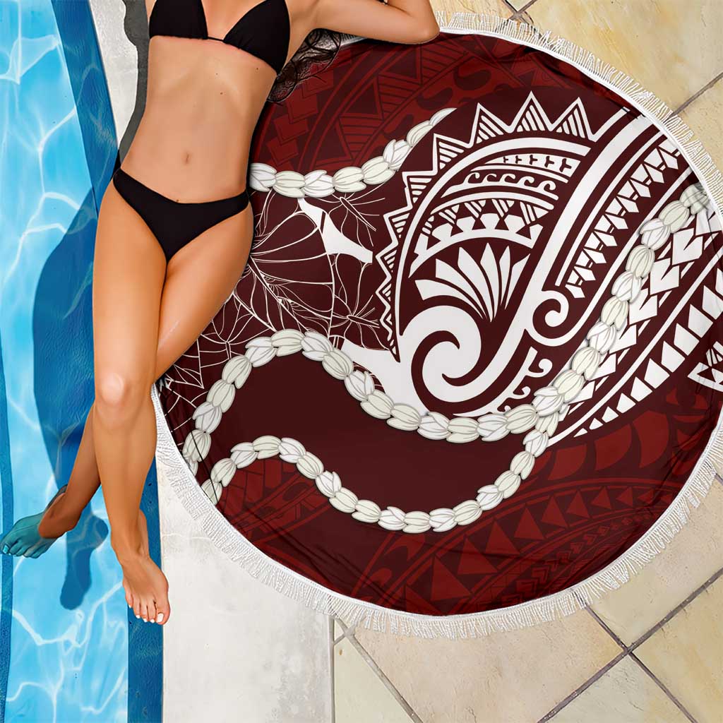 Aloha Hawaii Kalo Pikake Lei Beach Blanket Chest Tattoo Oxblood Hawaiian Pattern LT14 - Polynesian Pride