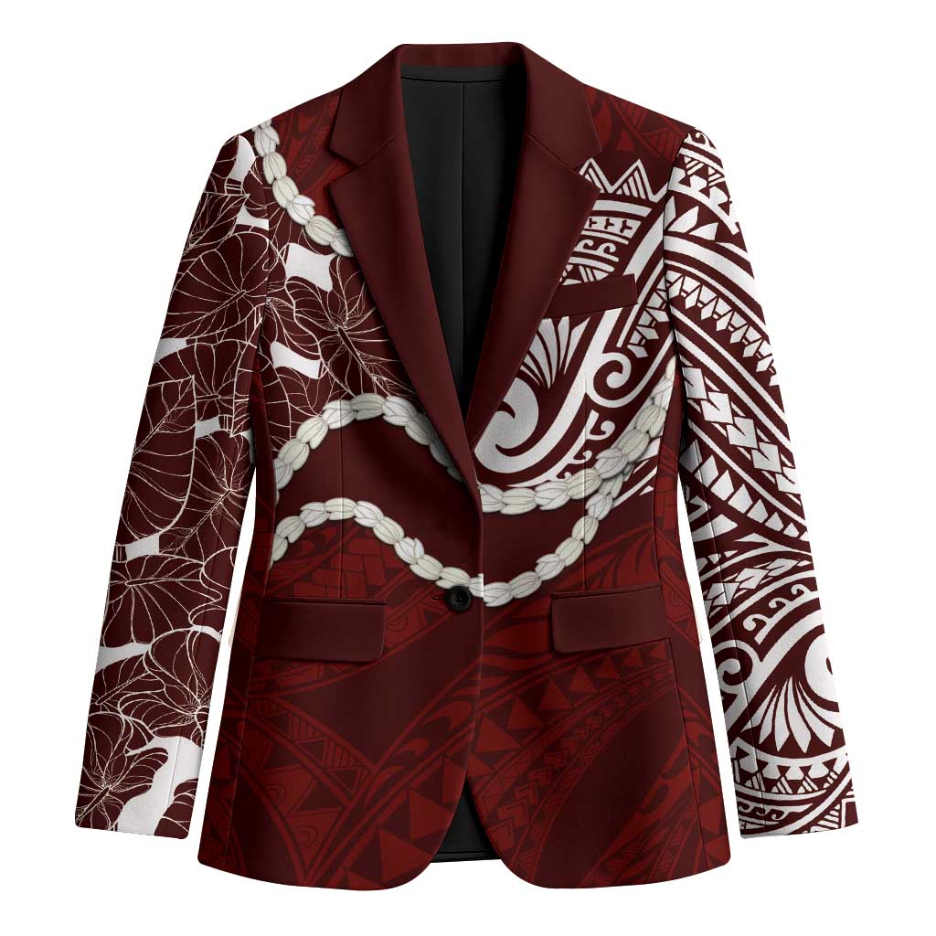 Aloha Hawaii Kalo Pikake Lei Blazer Chest Tattoo Oxblood Hawaiian Pattern