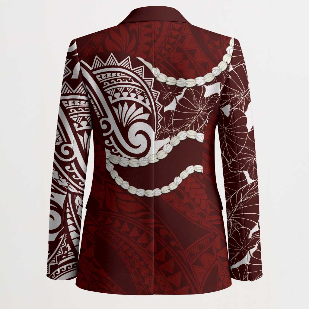 Aloha Hawaii Kalo Pikake Lei Blazer Chest Tattoo Oxblood Hawaiian Pattern