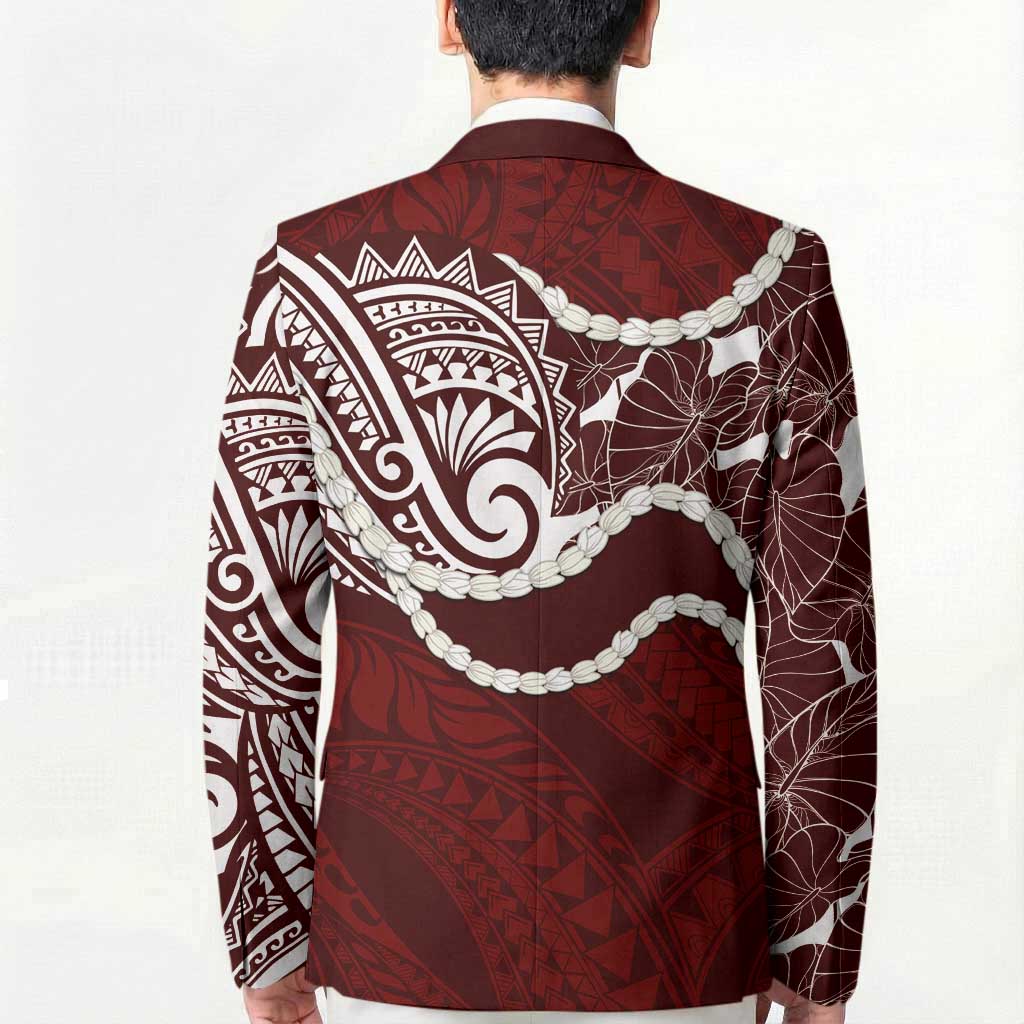 Aloha Hawaii Kalo Pikake Lei Blazer Chest Tattoo Oxblood Hawaiian Pattern
