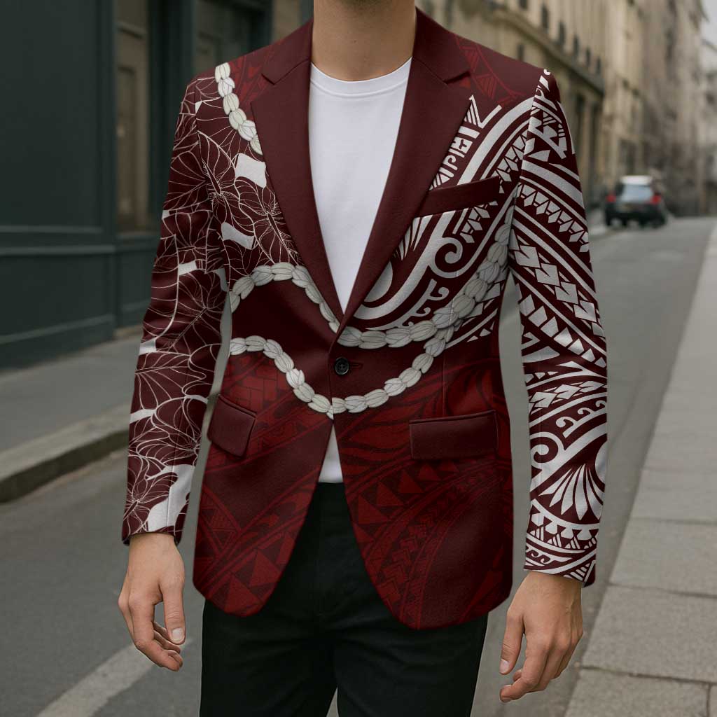 Aloha Hawaii Kalo Pikake Lei Blazer Chest Tattoo Oxblood Hawaiian Pattern