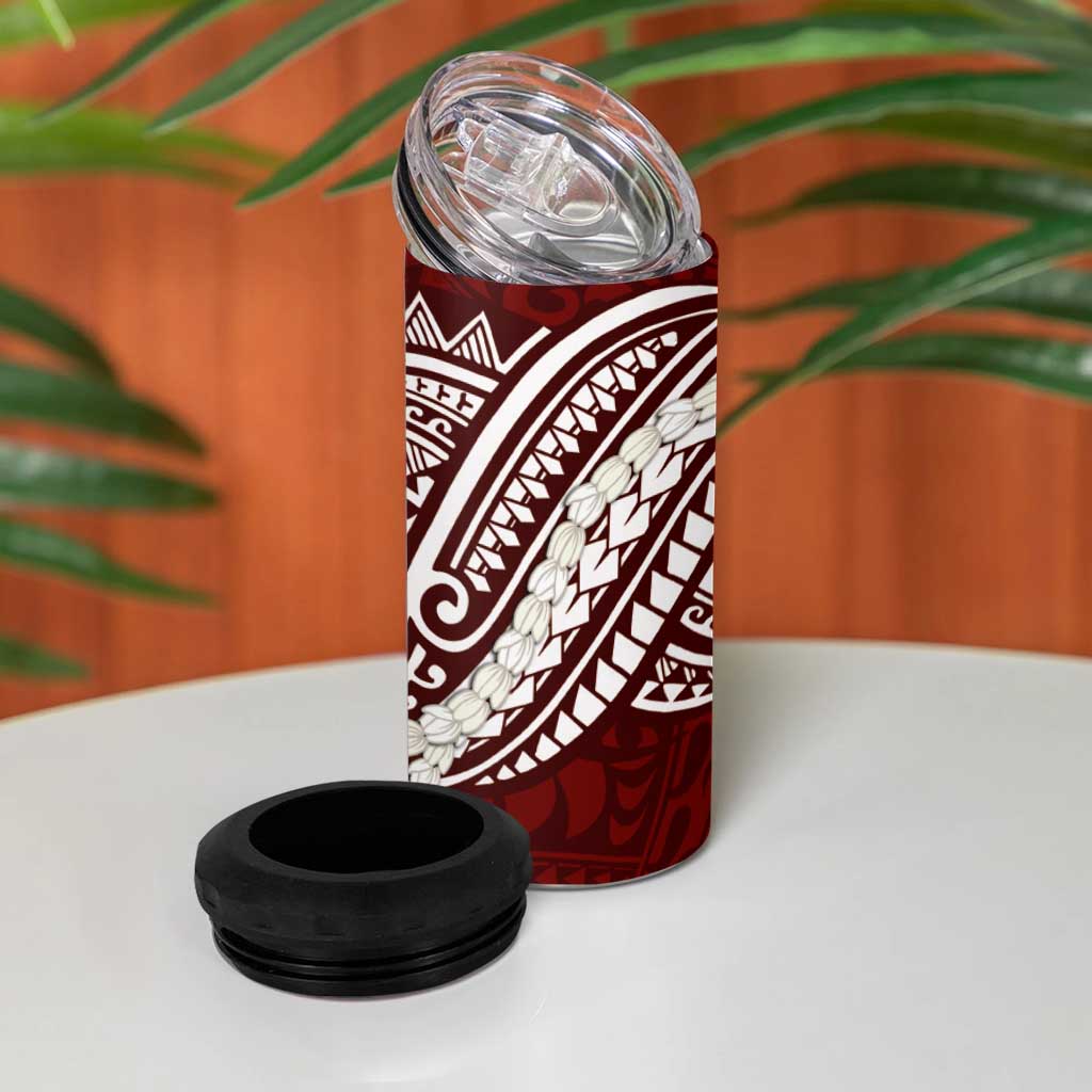Aloha Hawaii Kalo Pikake Lei 4 in 1 Can Cooler Tumbler Chest Tattoo Oxblood Hawaiian Pattern