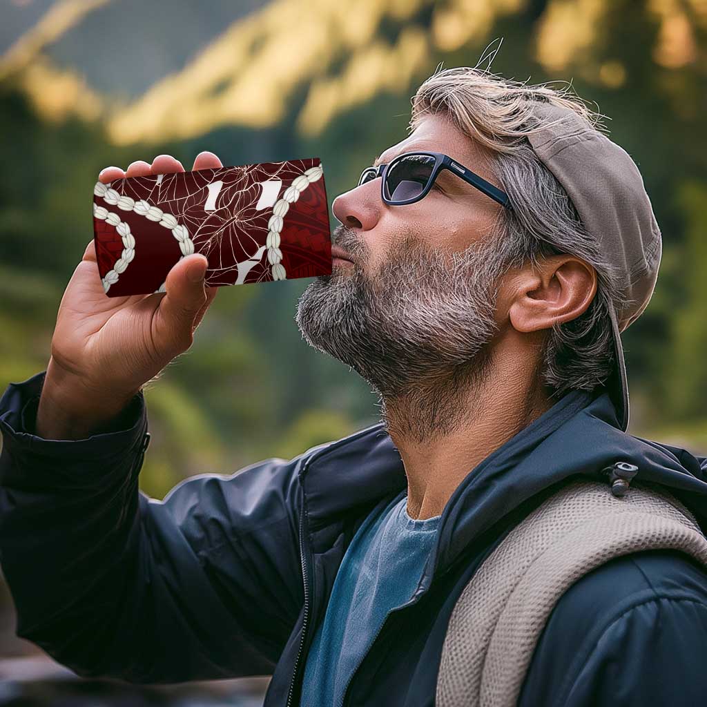 Aloha Hawaii Kalo Pikake Lei 4 in 1 Can Cooler Tumbler Chest Tattoo Oxblood Hawaiian Pattern