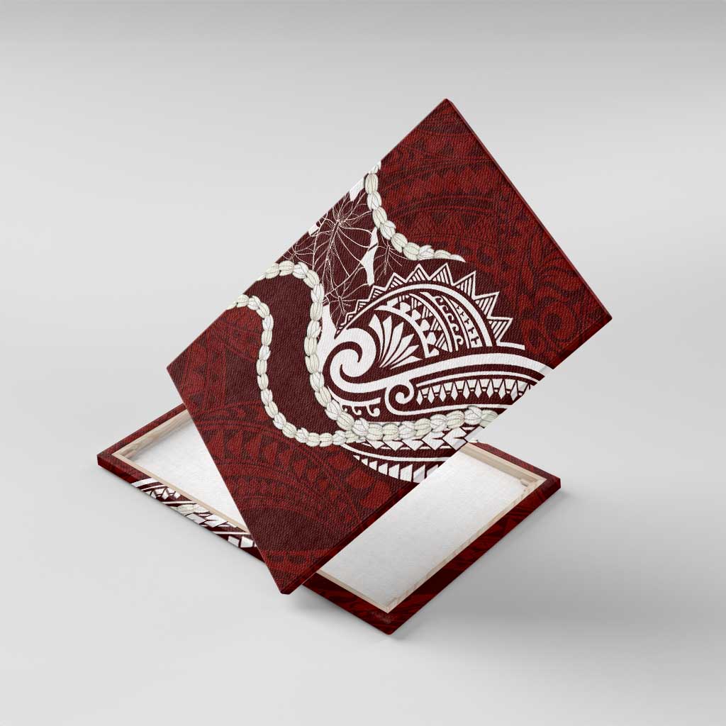 Aloha Hawaii Kalo Pikake Lei Canvas Wall Art Chest Tattoo Oxblood Hawaiian Pattern LT14 With Frame Oxblood - Polynesian Pride