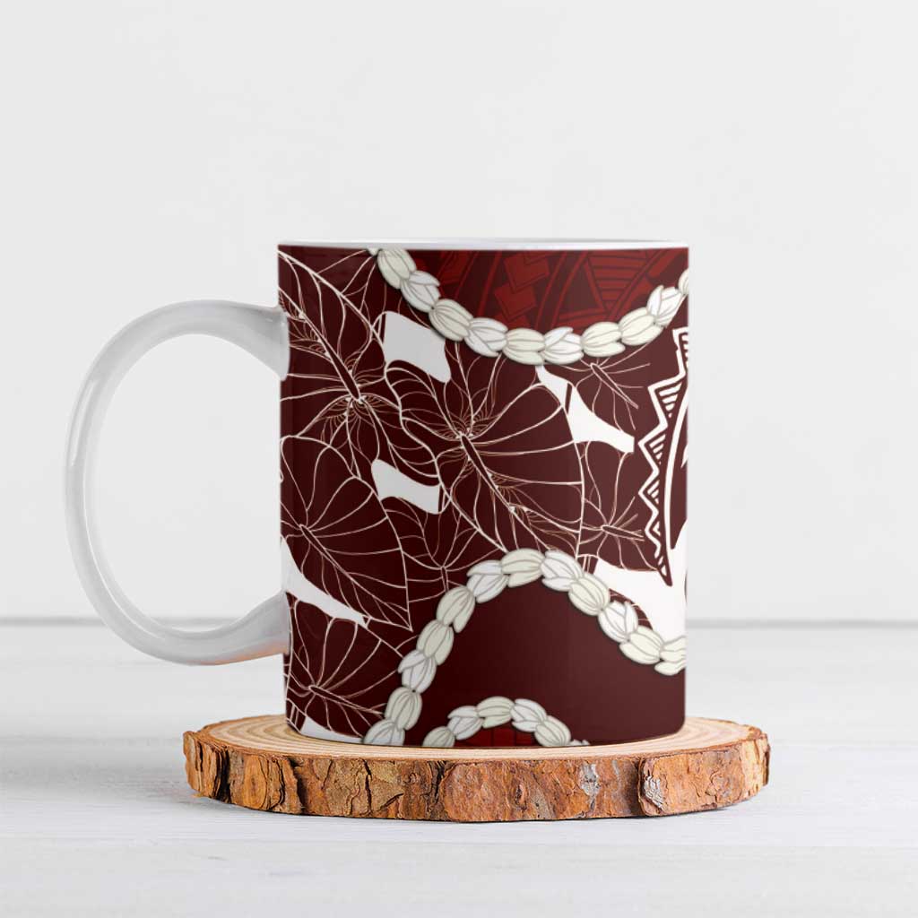 Aloha Hawaii Kalo Pikake Lei Ceramic Mug Chest Tattoo Oxblood Hawaiian Pattern