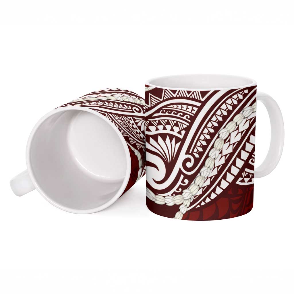 Aloha Hawaii Kalo Pikake Lei Ceramic Mug Chest Tattoo Oxblood Hawaiian Pattern