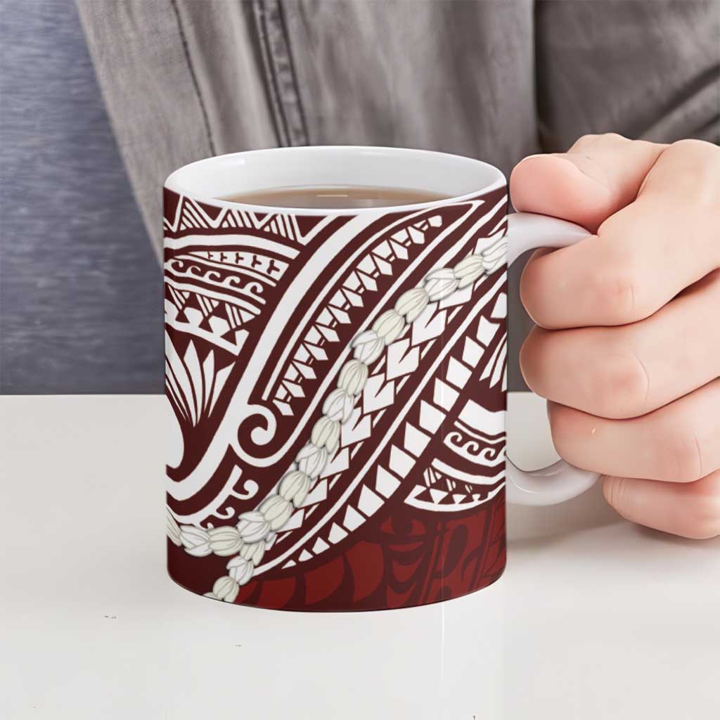 Aloha Hawaii Kalo Pikake Lei Ceramic Mug Chest Tattoo Oxblood Hawaiian Pattern