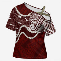 Aloha Hawaii Kalo Pikake Lei Cross Shoulder Shirt Chest Tattoo Oxblood Hawaiian Pattern LT14 Female Oxblood - Polynesian Pride