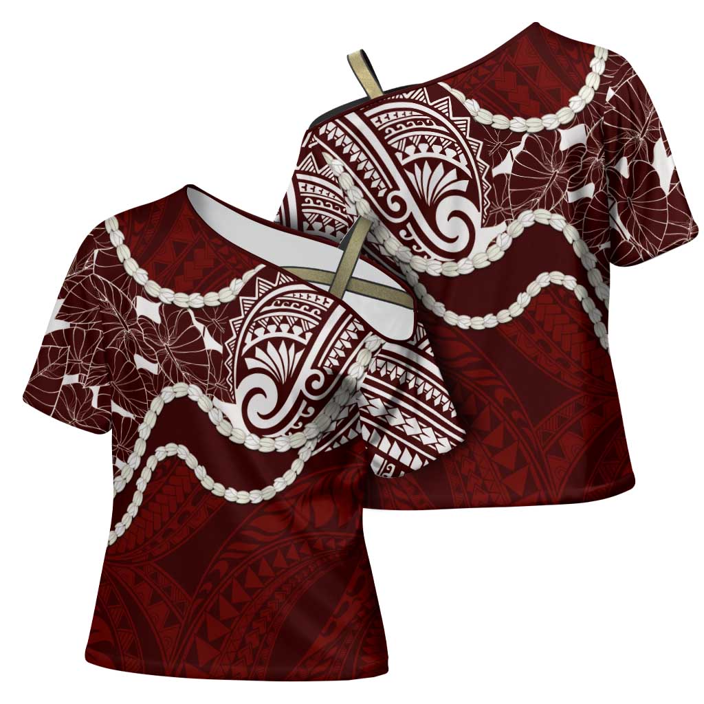 Aloha Hawaii Kalo Pikake Lei Cross Shoulder Shirt Chest Tattoo Oxblood Hawaiian Pattern LT14 - Polynesian Pride
